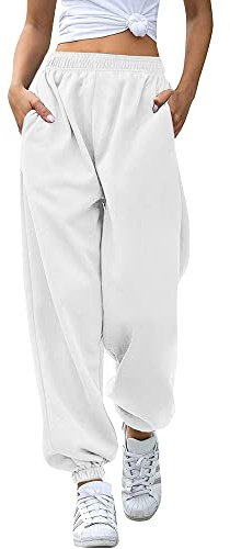 Love My Fashions Women's Joggers Plain Gym Sport Sweatpants Winters Tracksuit Jogging Bottoms Casual Baggy Pants Elastic Waist Cuffed Trousers with Pockets White
