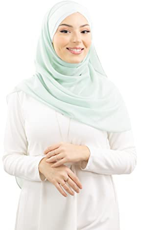 Hijab zum Überziehen mit integrierter Mütze aus Chiffon, für muslimische Frauen, verhüllt, islamischer Schal, Schleier, Slip-on HE100, Lindgrün, One size