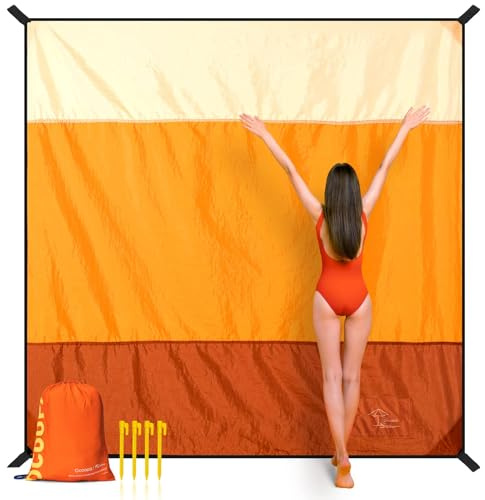OCOOPA Stranddecke Sandfrei Super Groß 280x300 cm, Sanddicht Wasserdicht, Weiches Bequemes Langlebiges Material, Breite Streifen, Leicht Kompakt für Picknick
