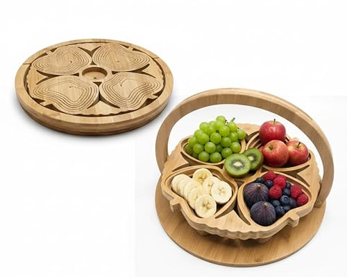 GREY LOOK New Traditional 2 in 1 Apple Shaped Wooded Decorative Bamboo Fruit Basket Bowl Multifunction Heat Resistant Non Slip Bamboo Trivets Pot Folding Fruit Basket Collapsible Fruit Bowl