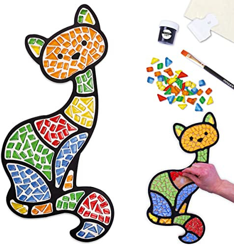 Mosaaro Glass Mosaic Tiles Kit Cat – Exclusive Art DIY GlassCraft for Adults and Teens – Creative Gift for Craft Lovers – Mosaics Home Décor (Multicolor)