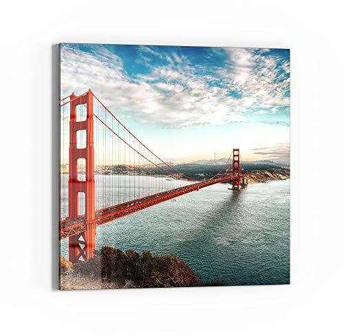 DEQORI Glasbild Echtglas | Motiv Golden Gate Bridge | quadratisch einteilig 30x30 cm | schöne Dekoration | Wandbild für Wohnzimmer, Schlafzimmer, Flur & Küche | moderne Wanddeko