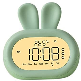 Fenteer Digitaler Wecker Snooze Clock Touch Control, 3 Snooze, 12H 24H, Desktop Bunny Nachttischuhr Nachtlicht für Schlafzimmer, GRÜN