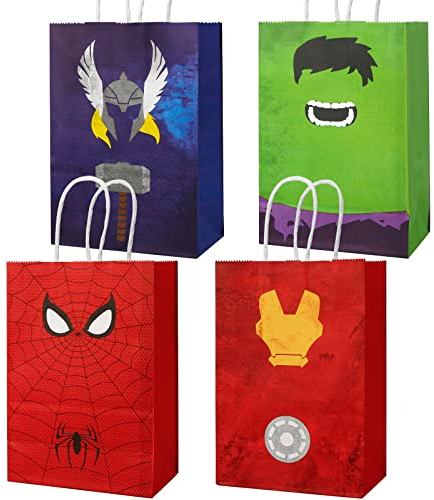 Mooshy 12 Stück Papiertüten Kinder Geschenktüten Superheld Party Geschenktüten Kindergeburtstag Mitgebsel Tüten Papiertüten Taschen für Kinder Party Feiern, Geburtstag, Halloween