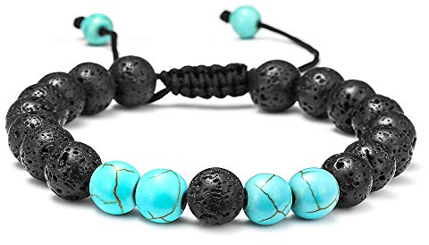 TINGN Lavastein Armband, 8mm Lavastein Perlen Blau Türkises Angst Armband Männer Damen Stressabbau Yoga Perlen Armbänder Verstellbare Herren Armband