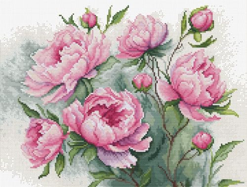 Luca-S Cross Stitch Kit The Charm of Peonies, B7019, Counted Cross Stitch Kit for Adults, Needlecraft and Embroidery Kit
