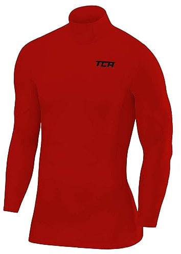 TCA Men's SuperThermal Compression Base Layer Football Running Top Long Sleeve Thermal - Mock Neck - Team Red, XL