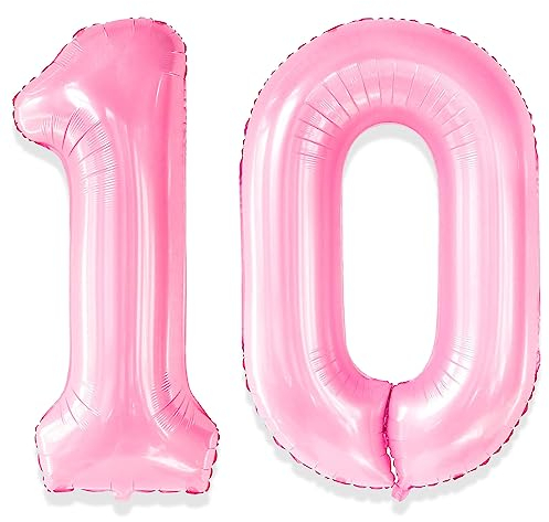 Yiran 10 Balloon Number Pink Giant Big Large Number 1 & 0 Number 10 Foil Mylar Balloons Sweet First Birthday 10th Birthday Party Anniversary Decorations Supplies for Girls Birthday Balloons 32 inch