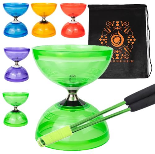 Jumbo Hurricane Pro Ensemble de diabolo à triple roulement avec bâtons en aluminium « métal », corde de diabolo et sac de transport en cascade (vert avec baguettes vertes)