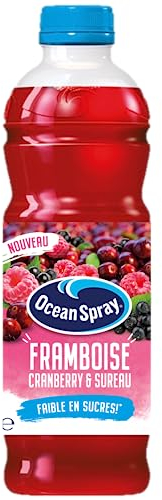 OCEAN SPRAY Bouteille de jus de Cranberry et Framboise Faible en sucres 1 Litre -Carton de 6 bouteilles