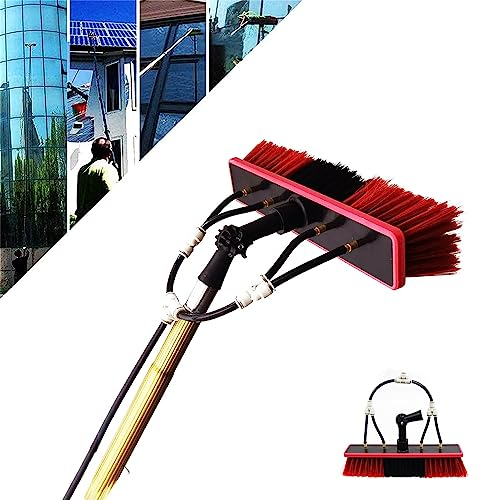 Wash Spazzolone Kit Spazzola Vetri,Spazzola Telescopica Alimentata ad Acqua Per Pulizia di Pannelli Fotovoltaici e Solari Kit di Pulizia Il palo Spazzola Lavaggio Camion Testa della spazzola 55cm