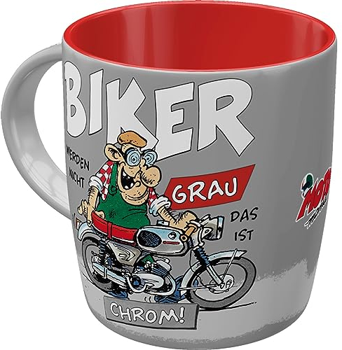 Nostalgic-Art Retro Kaffeebecher, 330 ml, MOTOmania – Biker Chrom – Geschenk-Idee für Biker, Original Lizenzprodukt (OLP), Keramik-Tasse für Kaffee, Vintage Design