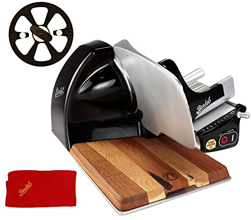 Berkel Affettatrice Home Line 200 Plus in nero – affettatrice da cucina con tagliacoltelli e tagliere realizzato a mano, pezzo unico