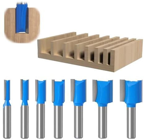 7 Pièces Fraise Droite Defonceuse a Bois 8mm, Fraises a Rainurer à Tige de 8mm, Diamètre de Coupe 6, 8, 10, 12, 14, 18, 20mm Fraise à Bois Routeur à Coupe Droite, pour le Travail du Bois, Défonceuses