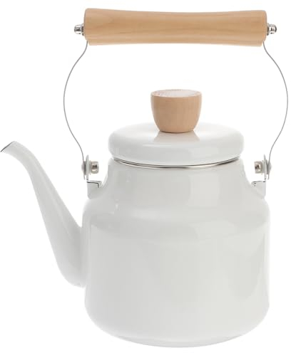 BESTOYARD 2.2QT Thickened Enamel Whistling Stovetop Kettle - White - 2.1L - Retro - Whistles When Boiling