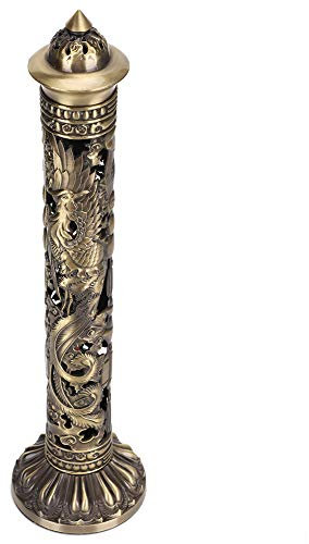 Porte-Encens Dragon Phénix en Relief - Support Vertical en Laiton Avec Receveur - Ornement Rétro pour Décoration de Salon et Maison