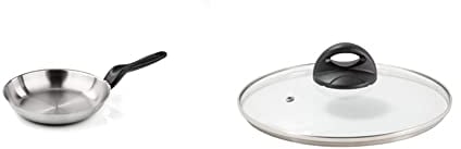 Barazzoni Le Inoxidabili Padella ø20cm in Acciaio Inox 18/10, Argento, 20 cm & Spa, Coperchio in Vetro, Pomolo Nero, Bordo Inox, 20 cm