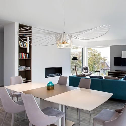 HRGKLMN Vertigo-Lampe Wohnzimmer E27 Höhenverstellbar Pendelleuchte-Retro - Pendant Light Kreatives Strohhut Hängelampe Wohnzimmer Schlafzimmer 18W Hängeleuchten Vintage (Weiß, 100cm)