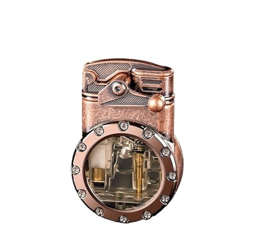 BXFFFCEO Retro-Doppelflammenfeuerzeug, Steampunk-Butanfeuerzeug, Cooles Feuerzeug mit transparentem sichtbarem Gastank, tragbares winddichtes Feuerzeug, tolles Geschenk for Männer, Vater, Ehemann,(A)