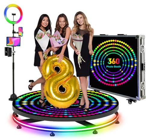 Macchina fotografica 360 con controllo app e telecomando, cabina di illuminazione circolare RGB, logo personalizzato gratuito, cabina video slow motion a 360 gradi, con custodia da volo (100 cm)