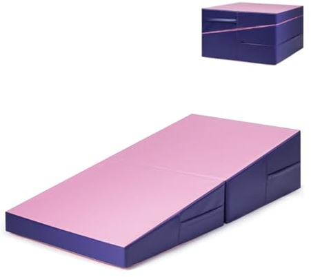 COSTWAY Materassino Ginnastica Inclinato, Tappetino Inclinato a Forma di Cuneo con Maniglia, Tappetino Ginnastica Pieghevole per Allenamenti a Casa Aerobica Fitness Palestra (Rosa e viola)
