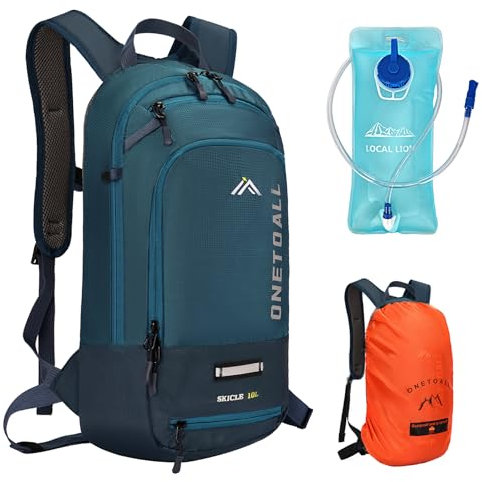 ONETOALL Fahrradrucksack Klein 10L mit Regenschutz und Helmnetz, MTB Rucksack für Damen und Herren, Kleiner Wanderrucksack Wasserdicht zum Radfahrren Wandern Tagestour Outdoorsports