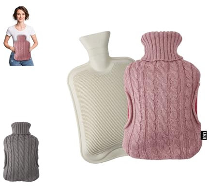 LKH Hot Water Bottle with Knitted Cover UK & Pocket 2L Hot Water Bottle for Hot & Cold Compress Washable Super Soft Knitted Cover Hand Warmer Neck Shoulder Pain Relief
