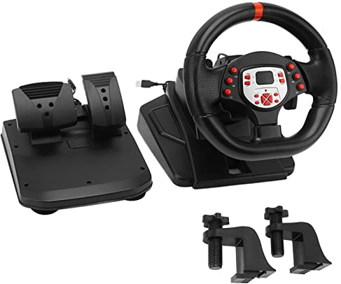 OPPWONG Racing Wheel, 5-in-1 Driving Force Racing Wheel Lenkrad Gaming Racing Simulator Vibration PC Lenkrad mit Pedal 180 Grad Paddle Shifter für PC