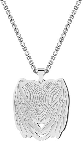 IOETSEUT Herren Halskette Silber Kreuz Halskette personalisiert Fingerabdruck Engel Flügel Anhänger Halskette Charm Schmuck für Männer und Frauen das Geschenk