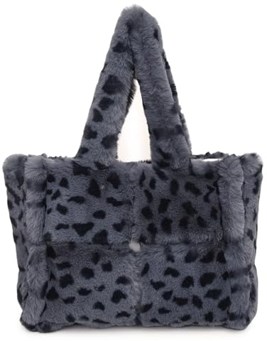 KESUDE Plüschtasche Handtasche Damen, Groß Plüsch Tasche Teddy Handbags for Women Leopardenmuster Shopper Schultertasche Winter Sachen Große Warme Flauschig Bag Hobo Bag Henkeltasche