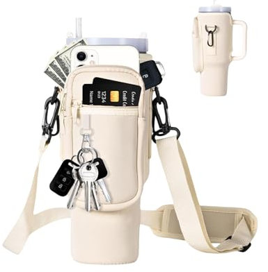 MFEIANQI Water Bottle Carrier Bag with Phone Pocket for Stanley 40 oz Tumbler Neoprene Water Bottle Holder Pouch with Adjustable Strap Bollus with Carabiner for Stanley Cup Accessories