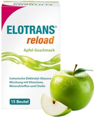 ELOTRANS reload - isotonische Elektrolyt-Glucose-Mischung - Nahrungsergänzungsmittel mit Magnesium, Kaliumchlorid, Cholin und B-Vitaminen - 1 x 15 Beutel - Apfel-Geschmack