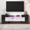 Kayan Moderner TV Schrank, Fernsehtisch mit 6 Schließfach, 2 Schublade und 3 offenes Regal, Hochglänzendes LED-TV-Lowboard für Wohnzimmer und Esszimmer (Schwarz, 145cm lang)