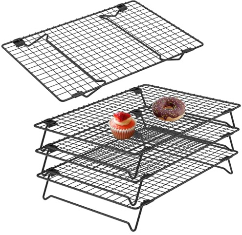 shaojian Cooling Racks for Baking, Non Stick Stackable Cooling Rack for Baking Muffins, Cake, Cookies & Biscuits, Space Saving Collapsible Oven Wire Tray for Cooking Roasting Grilling 34x24cm(4-Tier)