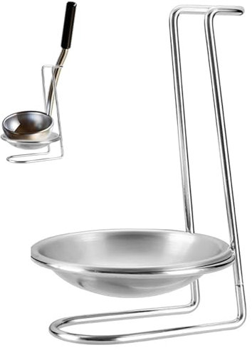 Cuisine de repos à la cuillère, support de cuillère en acier inoxydable, support de louche vertical à manche à poignée, repos à cuillère polyvalente avec bol en acier inoxydable pour cuisine