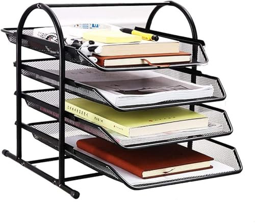 M.J COMFY-LIFE Mesh Letter Tray Stackable Office Desk Tidy File Holder Document Storage Organizer Black Wire Mesh Document Tray for Documents Letter Magazines and A4 paper (4 Tier)