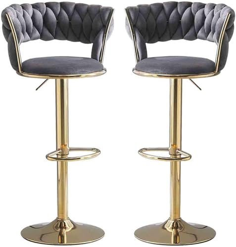 DZYHFCO Barhocker, 2 Stück, weiche Samt-Rückenlehne, drehbar, verstellbare Hochstühle, Zuhause, Küche, Esszimmer (grau)