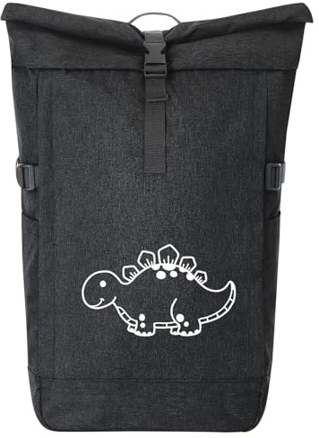 Huuraa Kurierrucksack Stegosaurus Dinosaurier 30-44 Liter Black Melange Fairtrade Rolltop Rucksack Geschenkidee