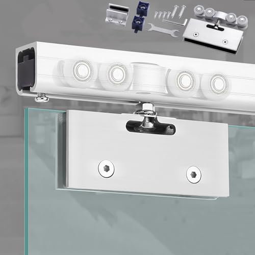 Binario per Porta Scorrevole Kit per Porta Scorrevole in Vetro Senza Telaio, Set per Porta Scorrevole a Scomparsa con Montaggio a Soffitto, Porta Scorrevole in Vetro per Armadio per Bagno, Balcone, St