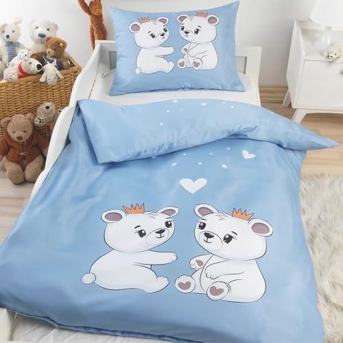 BaSaTex Baby/Kinder Bettwäsche Set, 100x135 cm 40x60 cm, Bären | 100% Bio Baumwolle, GOTS-Zertifiziert, Rundumgummizug, 140gsm