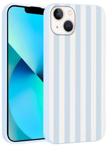 Yirlbey Gestreift Sommer Handyhülle für iPhone 13 Mini Hülle 5,4, Aesthetic Summer Blau Weiß Striped Stripes Muster Motiv Design für Mädchen Schutzhülle Bunt Blau Silikon TPU Dünn Case, Streifen