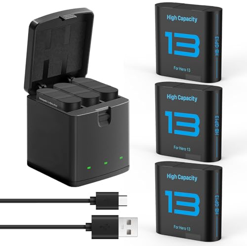 Battery Charger for GoPro Hero 13 ， 3 Pack 2800mAh Replacement Batteries with 3-Channel Type-C Battery Charger Station