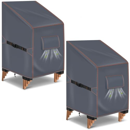 Garden Chair Covers Waterproof 2 Pack for Furniture, Grey, 70x90x80/120cm | Outdoor stacking patio chair covers waterproof, garden seat covers, 420D oxford fabric, windproof, anti-UV, tear resistant