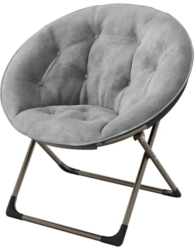 Saucer Chair, XXL Mondstuhl Mit Kuschelfell, Klappbarer Loungesessel Mit Metallgestell, Blumen-Design Sitzsack Für Erwachsene & Kinder, Gemütlicher Sitzsack Fürs Schlafzimmer, Wohnzimmer, Teenagerzimm