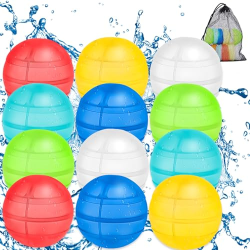 Wiederverwendbare Wasserballons 12 Stück, Eine Sekunde Schnellfüller Wasserbomben Bomben Set für Garten & Strand, Sicher & Umweltfreundlich