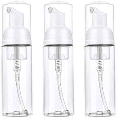 3 Pcs Travel Foam Pump Bottle, Portable 60ml / 2 oz Travel Size Pump Bottle, Empty Refillable Plastic Mousse Foam Soap Dispenser Pumps for Hand Soap, Shampoo, Lash Cleanser Skin Care（White）