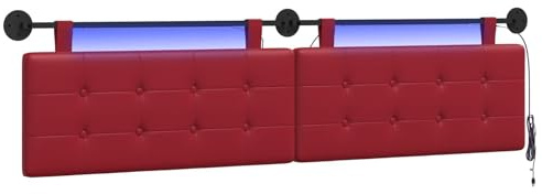 vidaXL Hängendes Kopfteil Mit LED Licht Weinrot Kunstleder, Elegantes, modernes Kopfteil, stylische Wandmontage, Flexibles Design, platzsparend, gemütliche Rückenlehne
