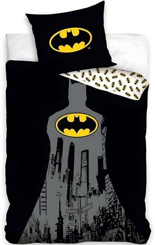 BrandMac Batman Bettwäsche-Set für Einzelbett | Bettbezug 140x200 cm mit Kissenbezug 50x70 cm, 100% Baumwolle | Klassisches schwarz-gelbes Bat-Signal-Design, DC Comics