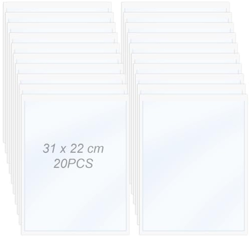 YYTECH A4 självhäftande påsar transparent, etiketthållare självhäftande | 20 stycken 22 x 31 cm genomskinliga fodral, etiketthållare med övre öppning, pappershållare för licenser, foton, dokument