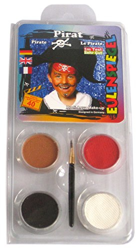 Eulenspiegel 204023 - Motiv-Set Pirat, 4 Farben, 1 Pinsel, 1 Anleitung, für ca. 40 Masken, Karneval, Motto-Party